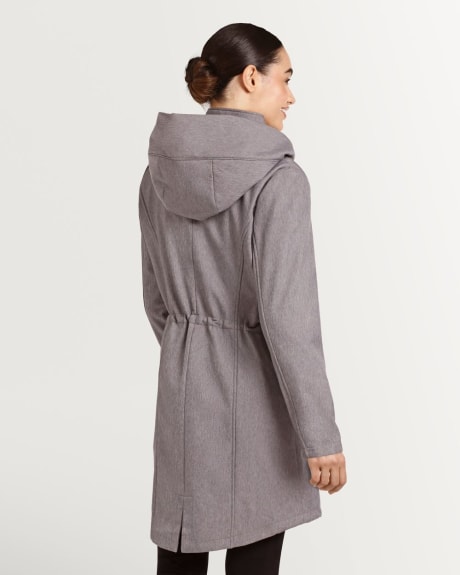 Manteau coquille souple gris chiné à capuchon