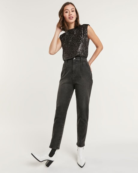 Black Super High Rise Tapered Paperbag Balloon Jeans - Petite
