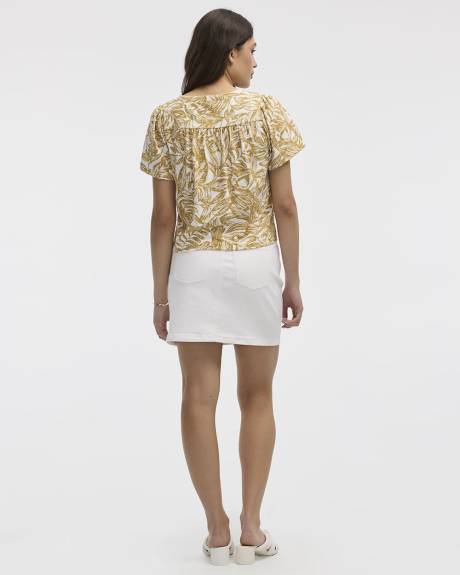 Short-Flutter-Sleeve V-Neck Buttoned-Down Blouse