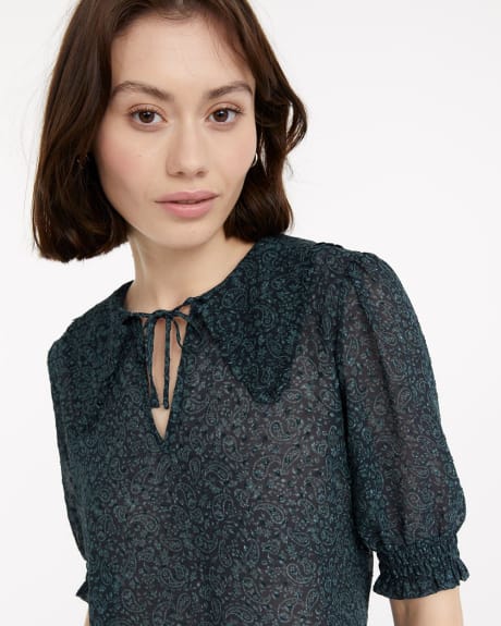 Elbow-Sleeve Blouse with Peter Pan Collar