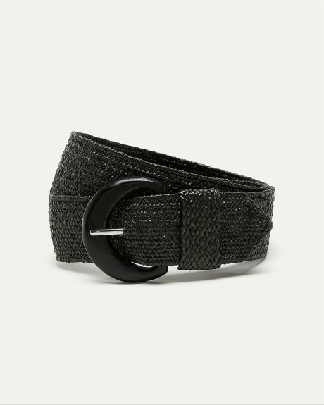 Straw Belt with Wooden Buckle