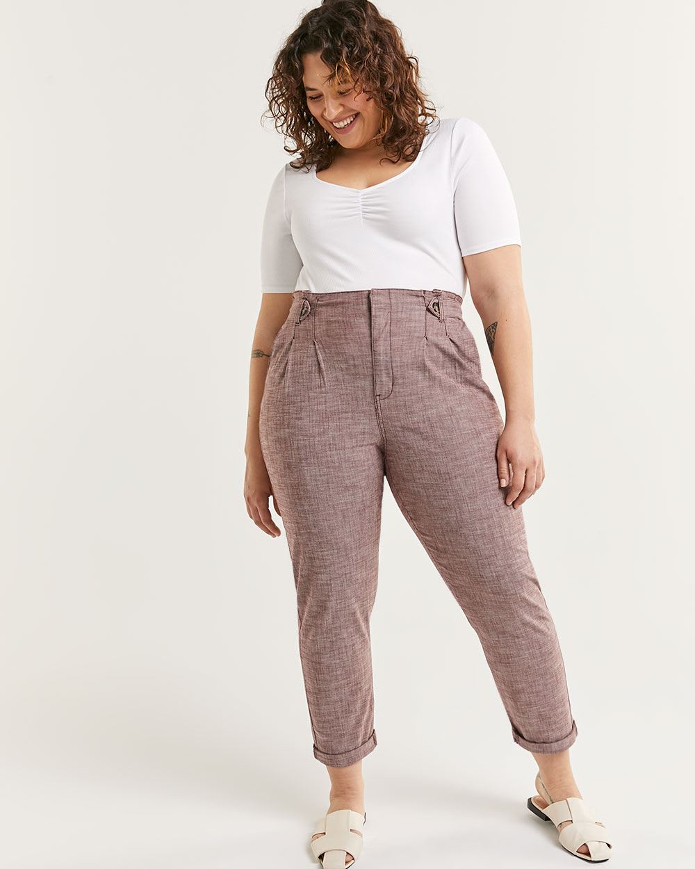 High Rise Tapered Chambray Pants - Petite