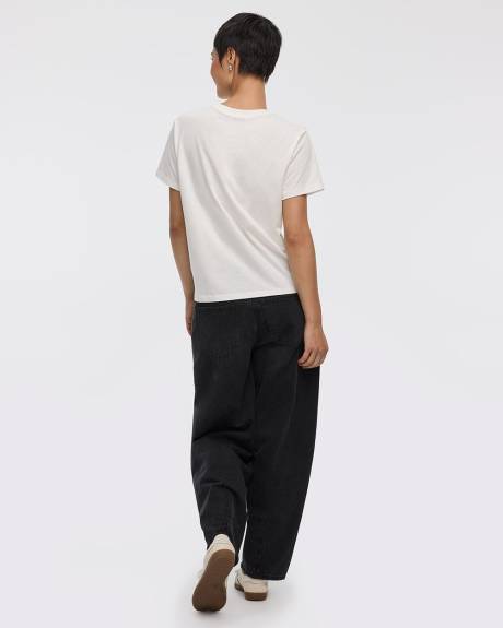 Short-Sleeve Crew-Neck Tee with Rhinestones