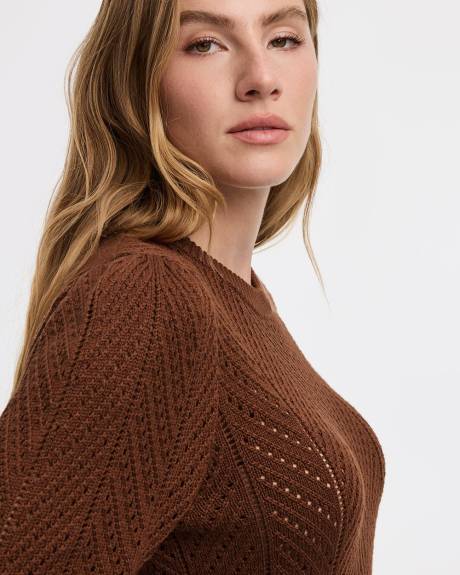 Long-Balloon-Sleeve Crew-Neck Pointelle Sweater