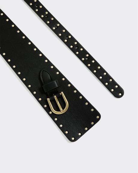 Asymmetrical Faux Leather Belt with Studs