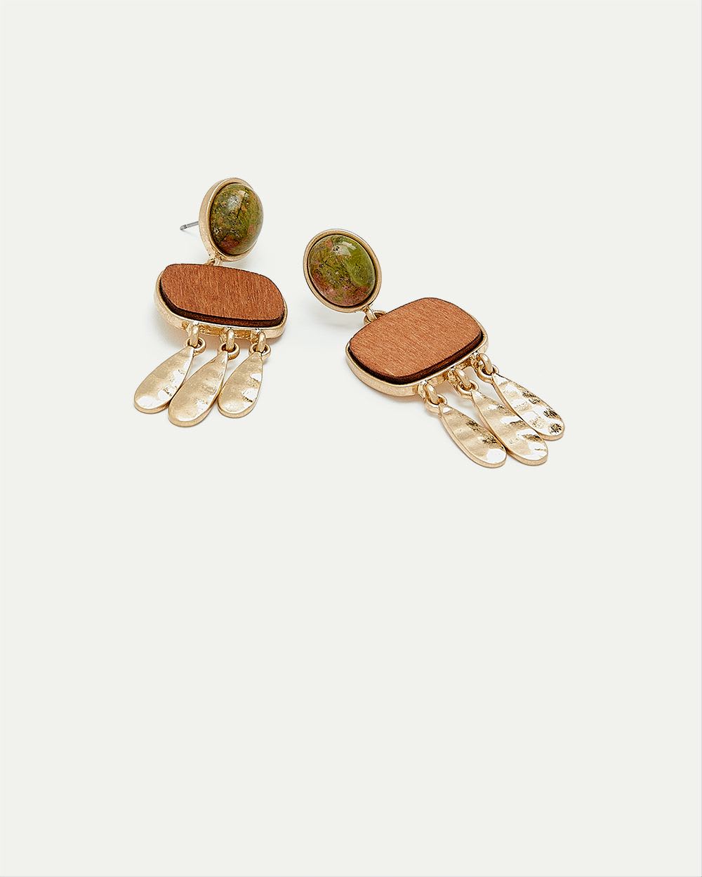 Boucles d'oreilles en pierres avec pendentifs en bois