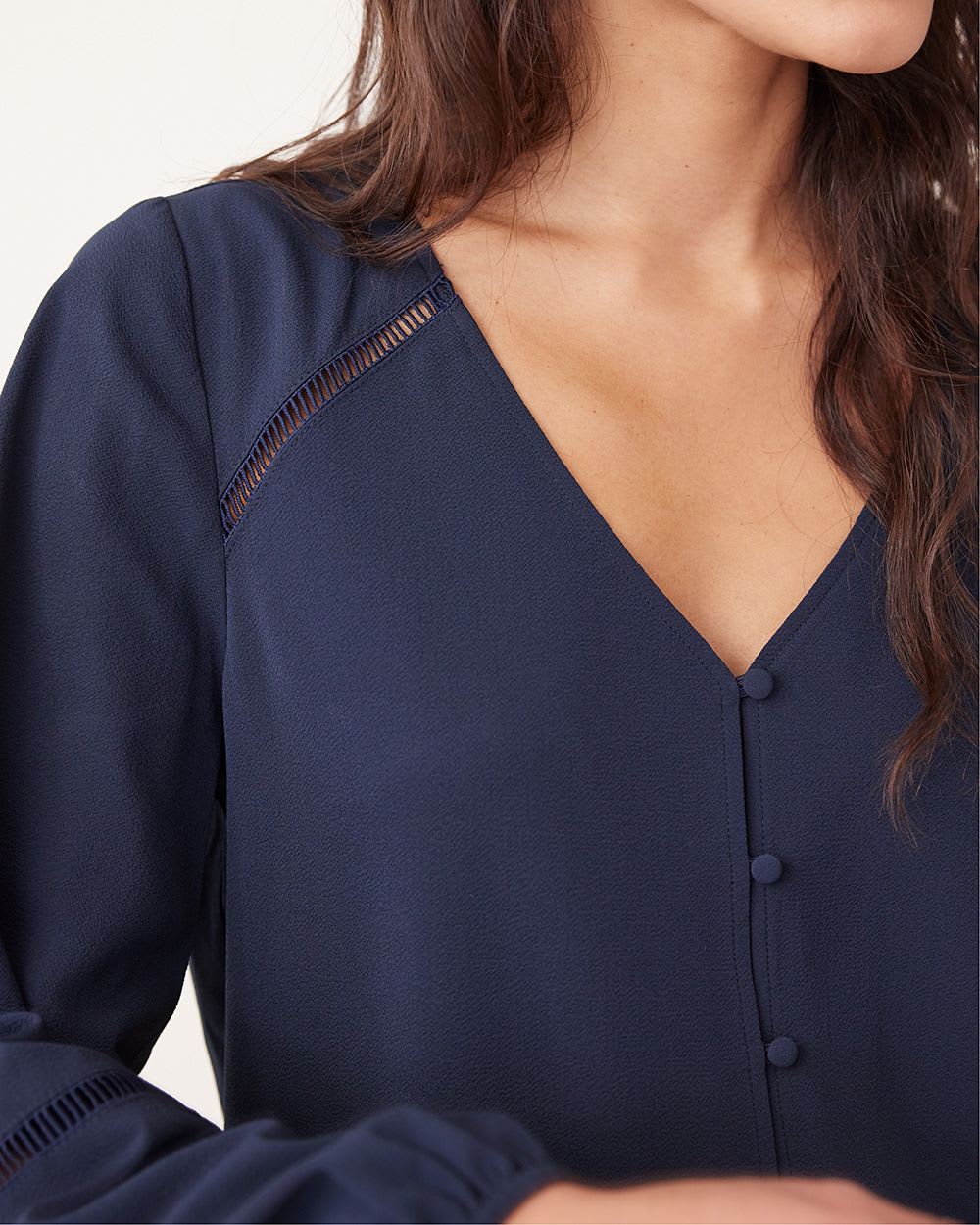 Long-Sleeve V-Neck Tunic with Fagoting Tape