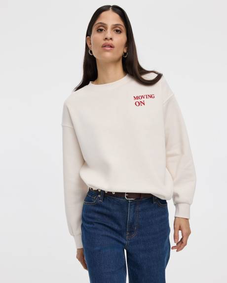 Long-Sleeve Crew-Neck Fleece Sweatshirt with Quotes