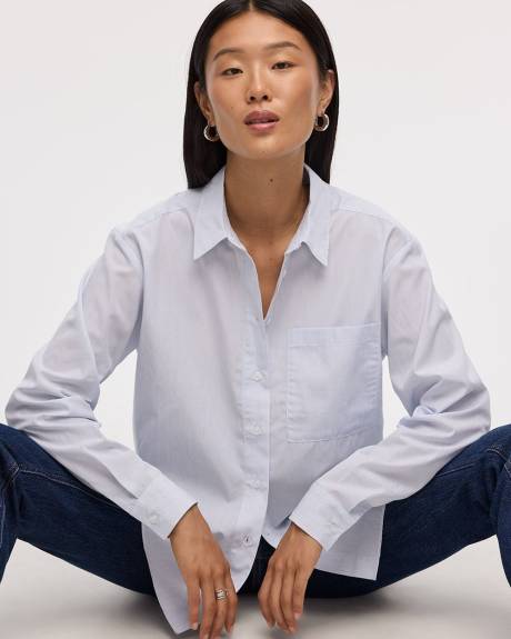 Striped Long-Sleeve Poplin Shirt with Chest Pocket - R Essentials