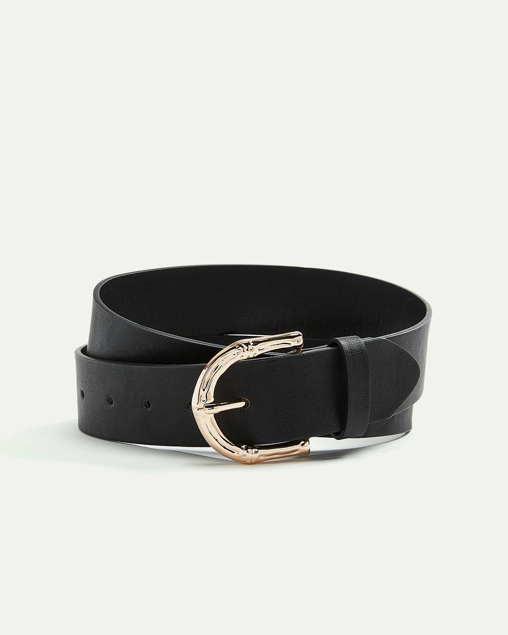 Black Faux Leather Belt with Golden Buckle