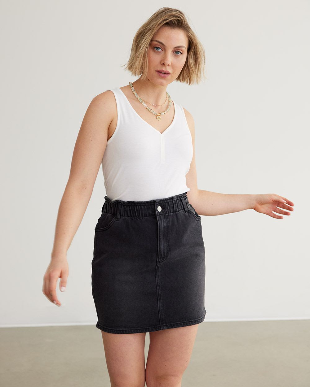 Denim Skirt with Elastic Waist