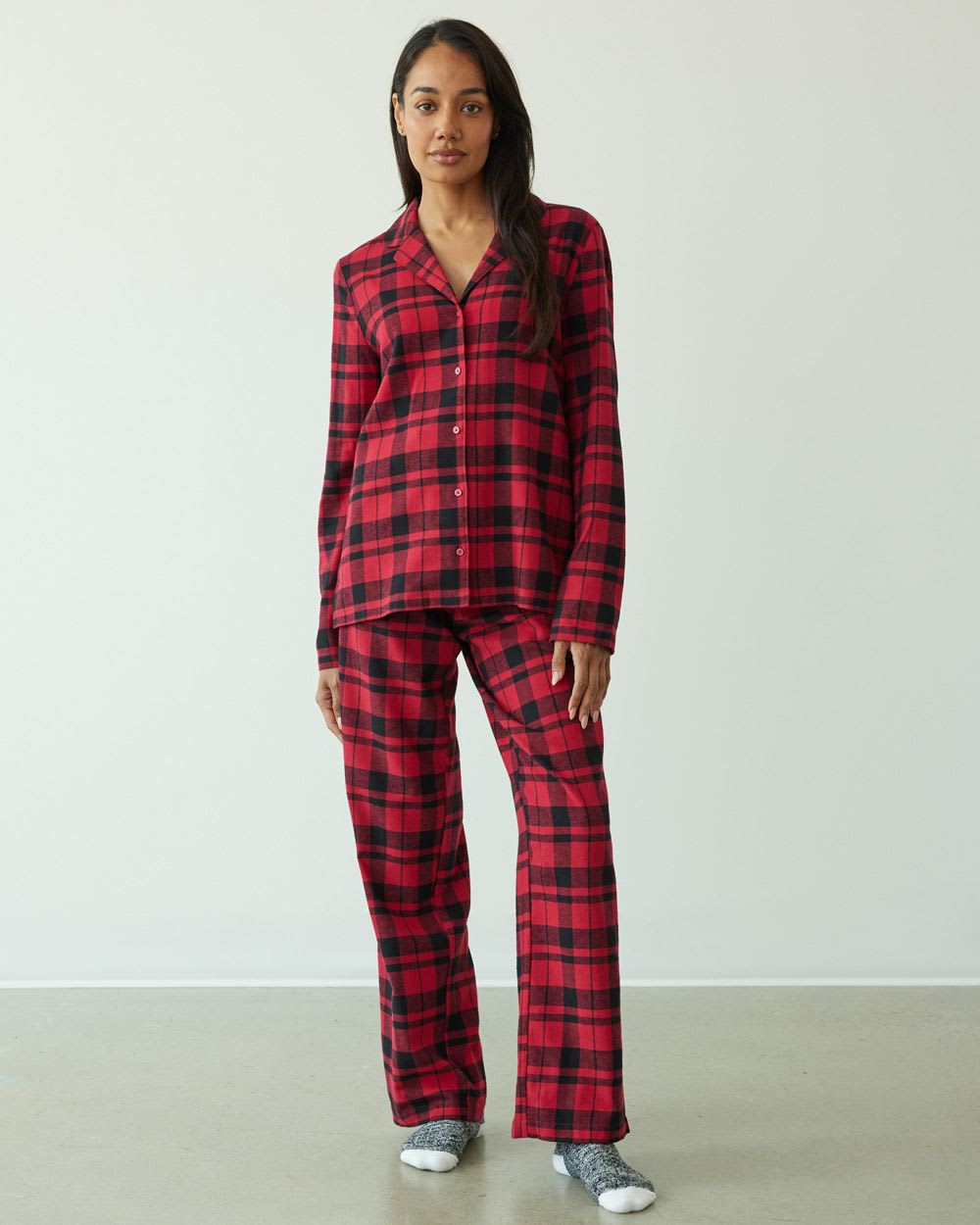 Long-Sleeve Top and Straight-Leg Pant Flannel Pyjama Set, Regular