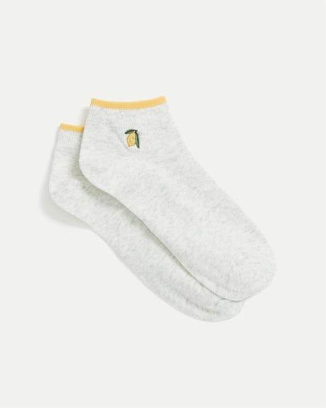 Cotton Anklet Socks with Lemon at Hem