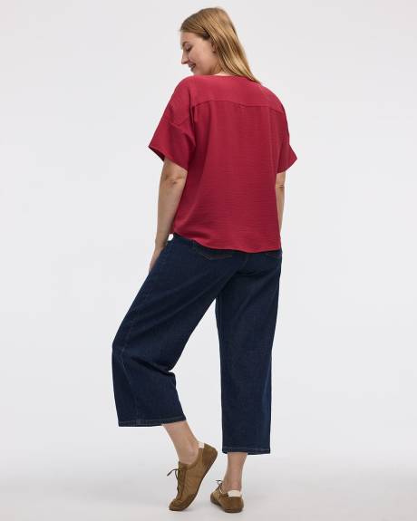 Blouse t-shirt &agrave; col rond et manches courtes