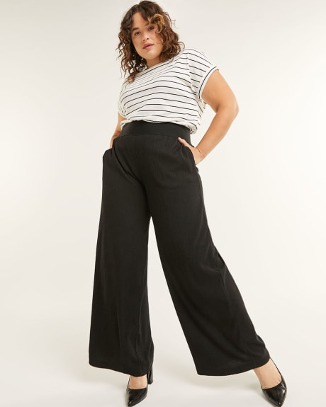 Wide Leg Pull On Solid Pants