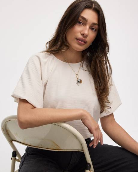 Blouse à manches courtes bouffantes et col rond