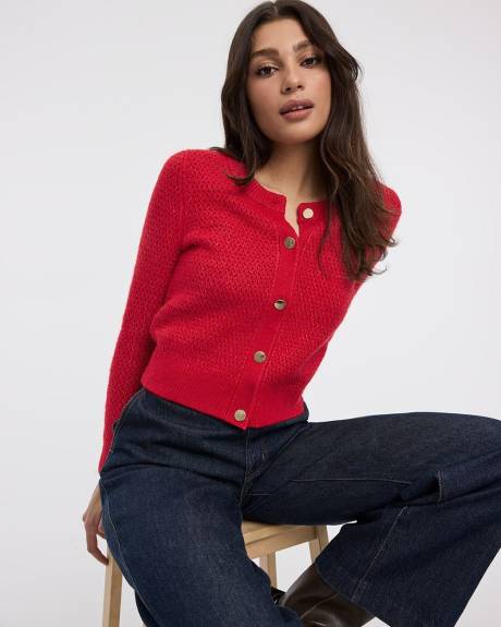 Cardigan ajust&eacute; &agrave; manches longues et col rond