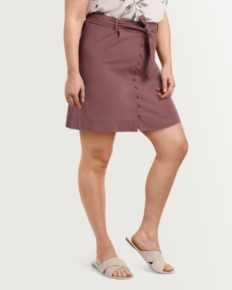 Poplin Buttoned-Down Skirt With Sash