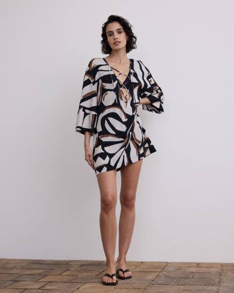 Long-Sleeve V-Neck Loose Mini Dress