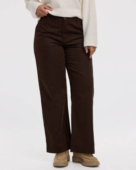 Pantalon en denim &agrave; jambe large et taille mi-haute - Long