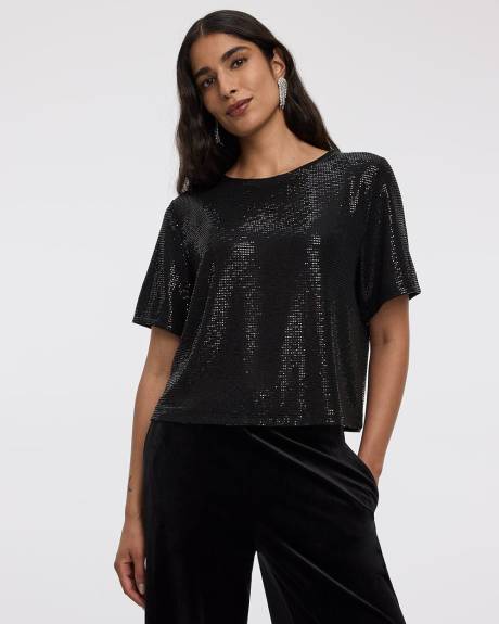 Short-Sleeve Crew-Neck Sequins Top
