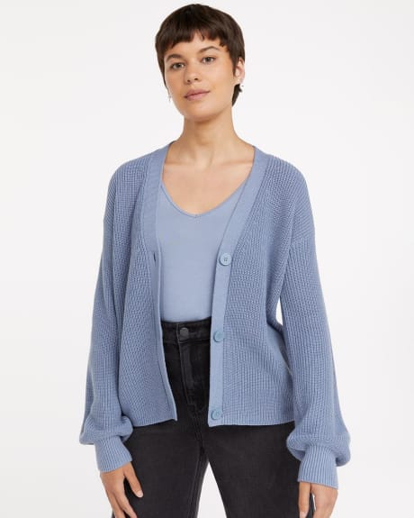 Buttoned-Down Short Cardigan with Balloon Sleeves, R Essentials