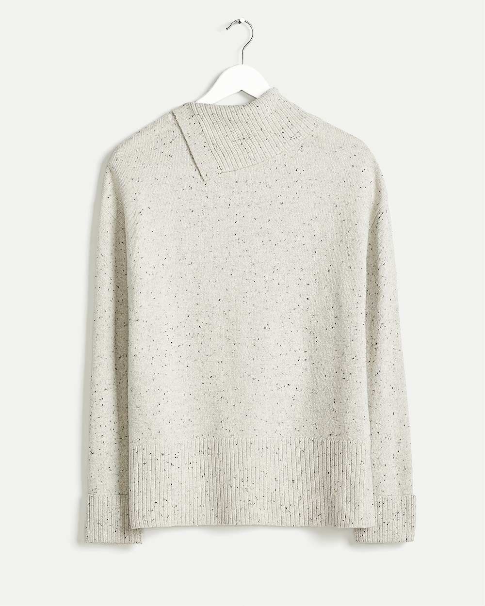 Split Turtleneck Sweater with Decorative Buttons