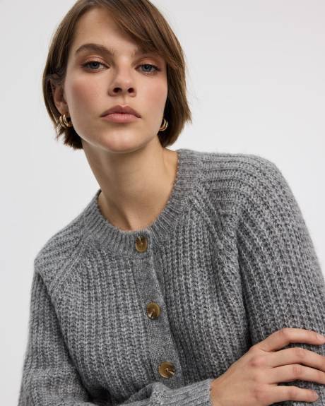 Cardigan &agrave; manches longues bouffantes et col rond