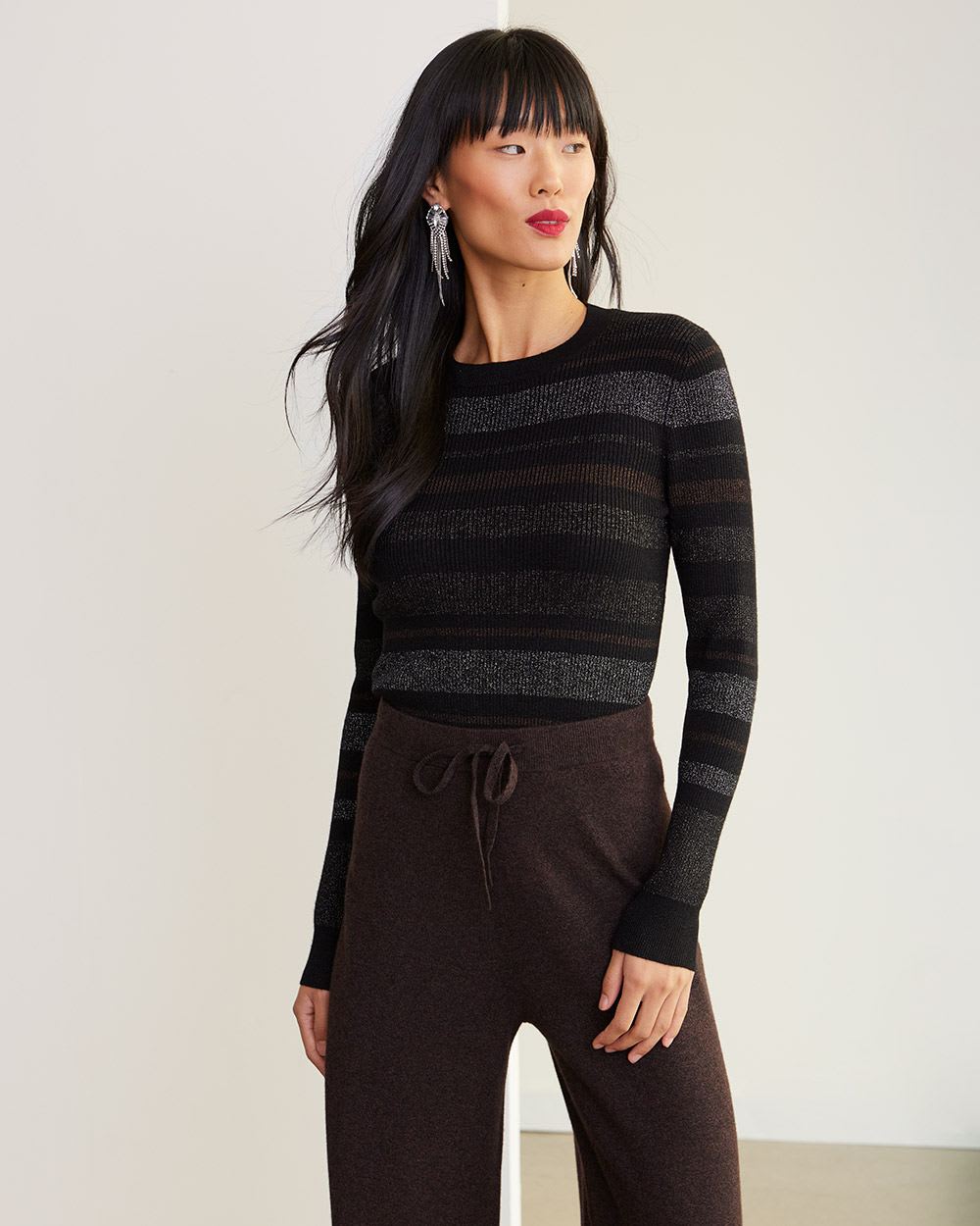 Long-Sleeve Crew-Neck Pullover with Lurex