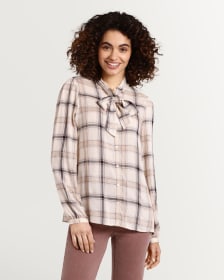 Button-Down Blouse with Bow Tie - Petite