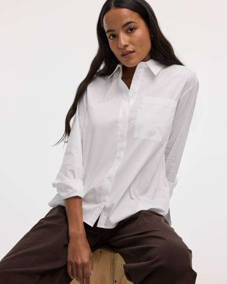 Long-Sleeve Poplin Shirt with Chest Pocket - R Essentials