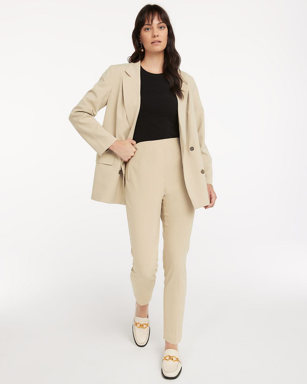Solid High-Rise Tapered-Leg Pants - Petite
