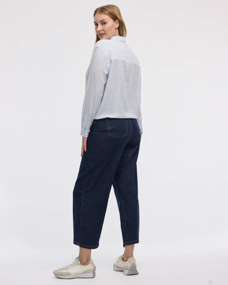 Seersucker Long-Sleeve Buttoned-Down Blouse