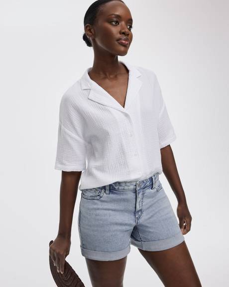Mid-Rise Denim Shorts with Rolled Hem