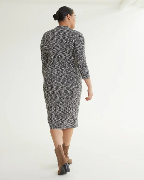 3/4-Sleeve Sweater Dress with Johnny Collar