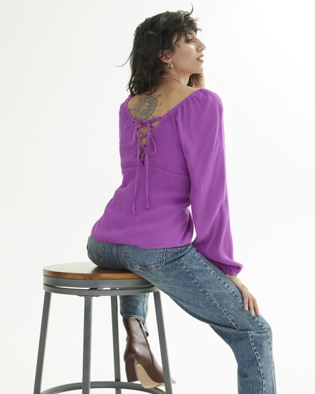Long-Sleeve Blouse with Lace-Up Back