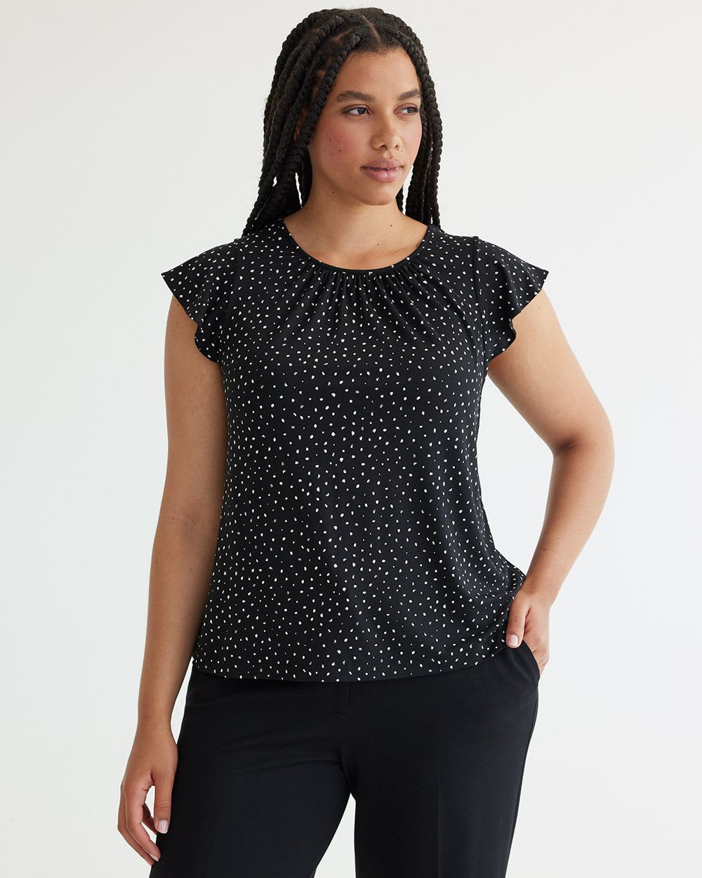 Crew-Neck Top with Short Flutter Sleeves