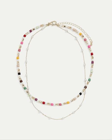 Short Double-Layer Necklace with Pearls