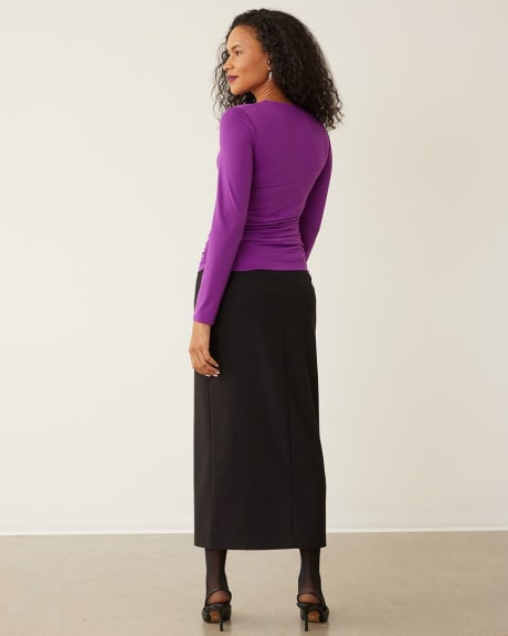 Long-Sleeve Shirred Top with Crew Neckline