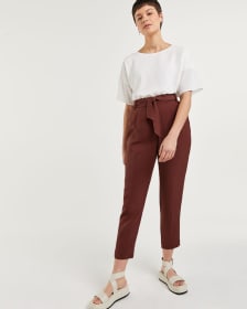 Super High Rise Tapered Leg Twill Sash Ankle Pants
