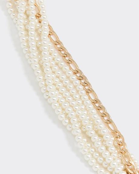 Multi-Row Pearl and Chain Bracelet