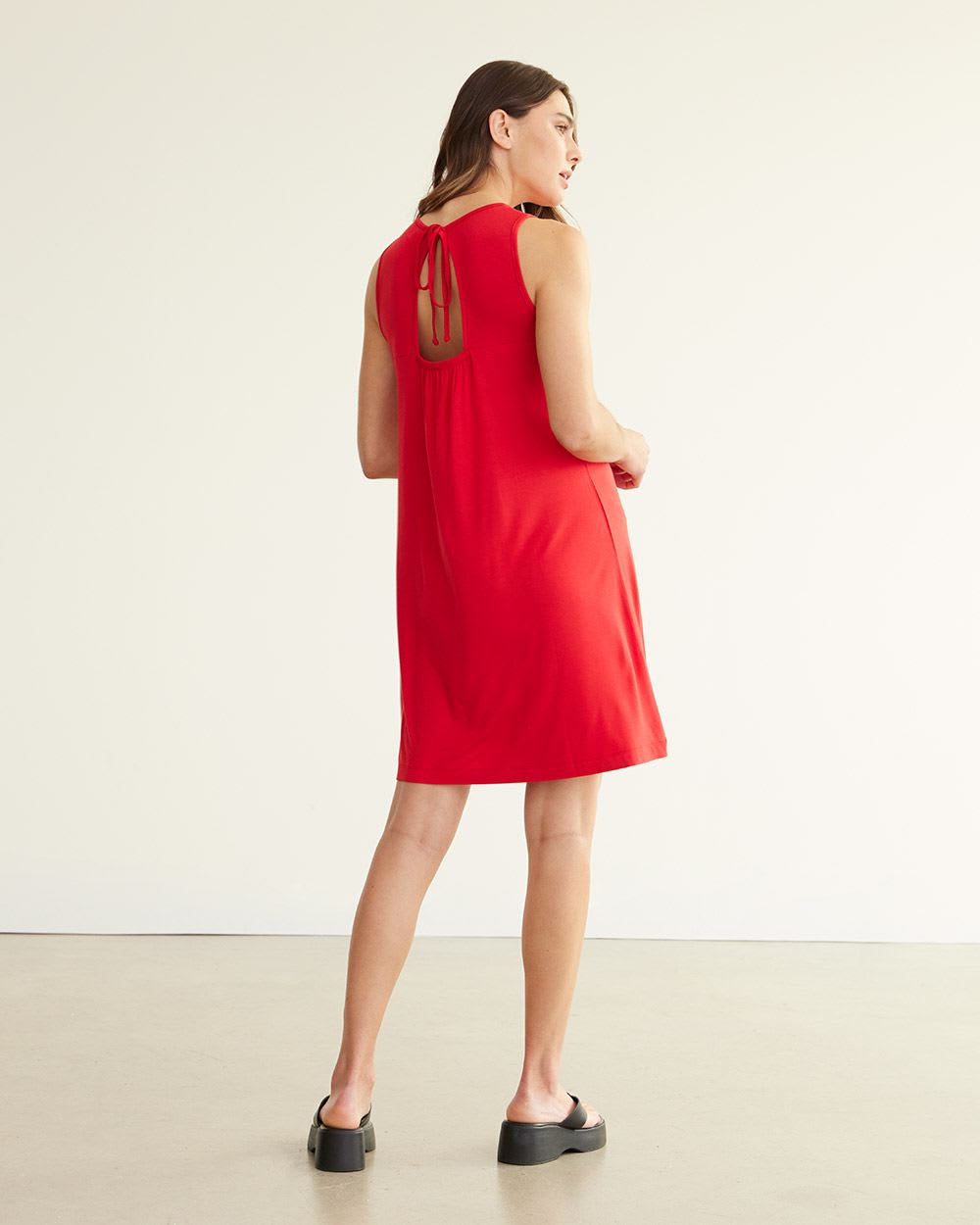 Sleeveless Crew-Neck Dress with Back Tie Detail