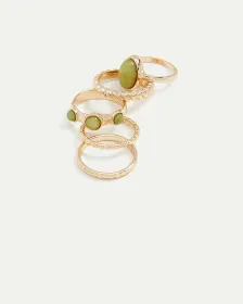 Textured Rings with Stone, Set of 5