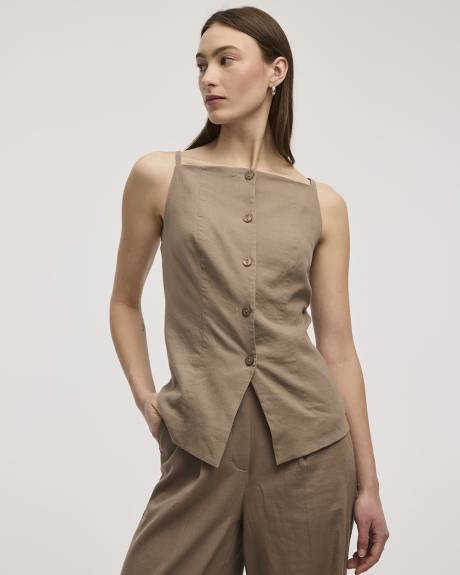 Linen-Blend Square-Neck Vest