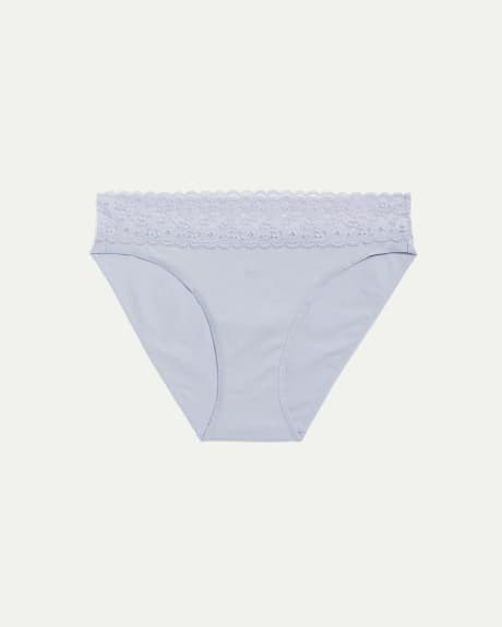 Cotton Bikini Panties with Lace Waistband, R Line