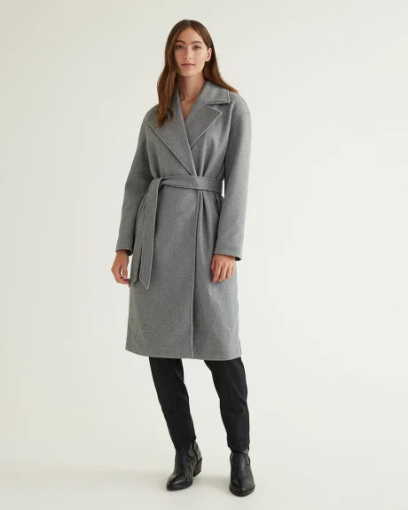 Long Coat with Wrap Closure with Self-Tie Belt