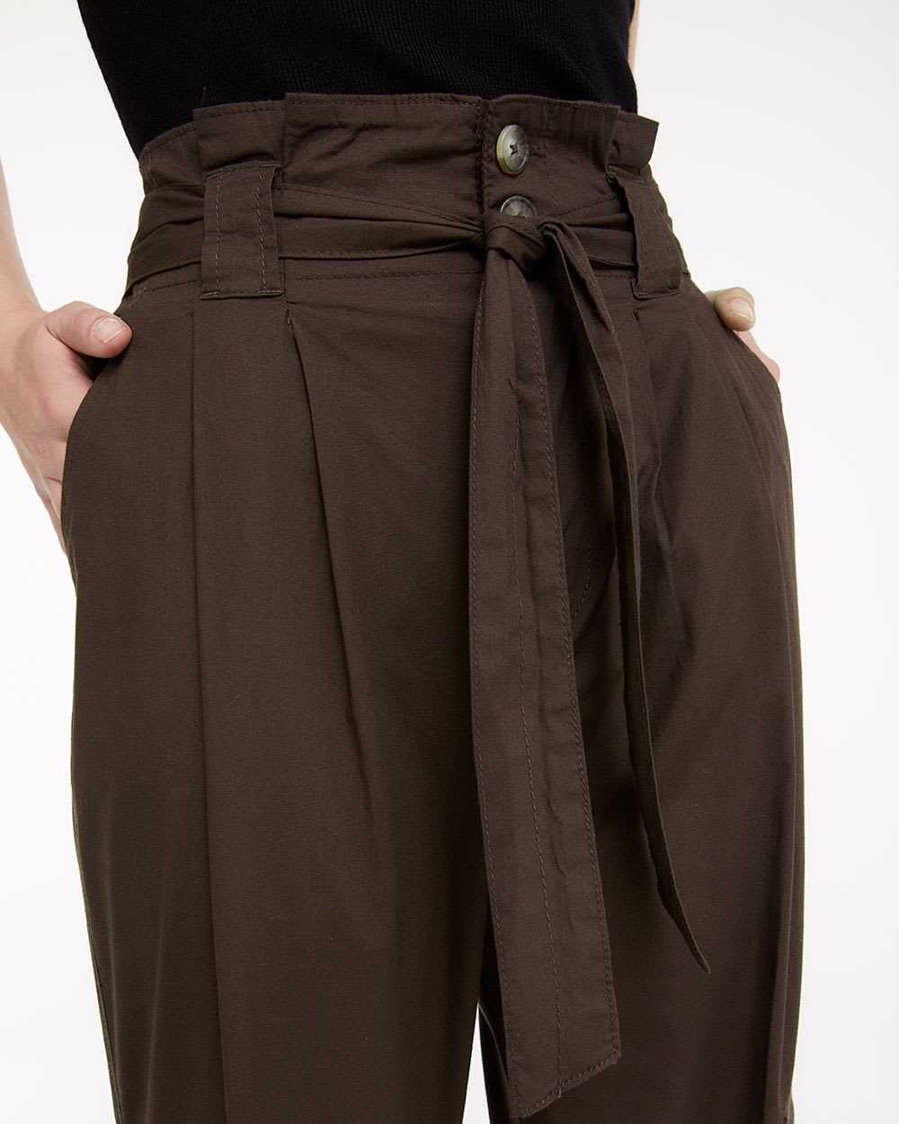 Pantalon à la cheville cargo droit en popeline à taille plissée - Petite