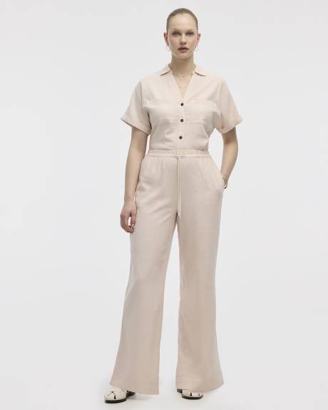 Wide-Leg High-Rise Linen Blend Pant - Petite