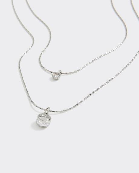 Two-Chain Short Necklace with Rhinestones