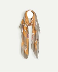 Floral Print Oblong Scarf with Contrasting Edges